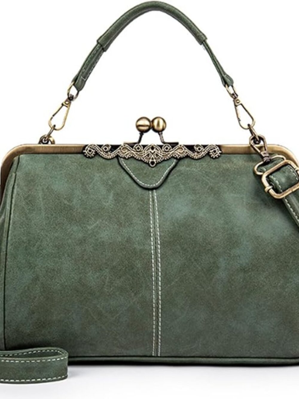 Women Retro Kiss Lock Handbag Purse PU Leather Tote Satchel Shoulder Crossbody